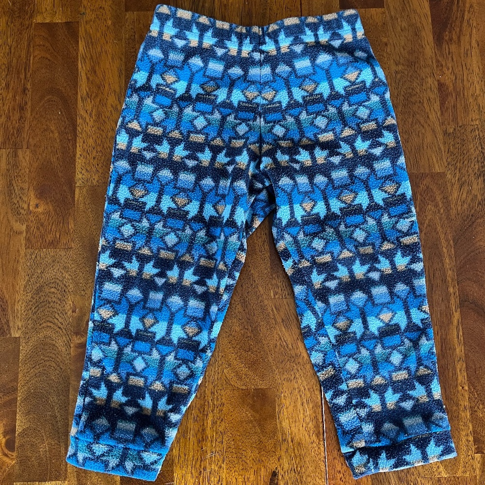 Patagonia baby Micro D fleece pants size 2T in Blue Aztec pattern.